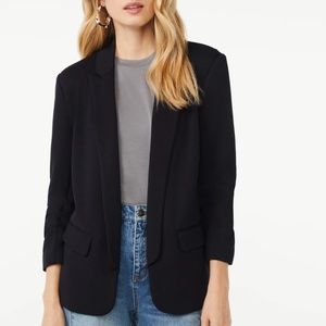 Scoop relaxed scuba knit black blazer